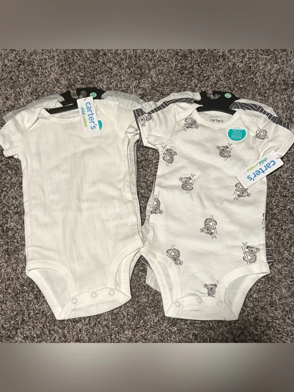 Carter’s Bodysuit 6 Pack Solid and Ribbed in White and Gray Size 6-9 Months NWT